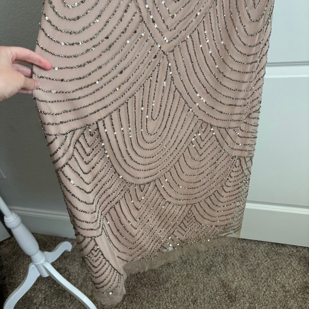 Adrianna Papell Art Deco Beaded Blouson Gown Pink Bridal Beaded Sz 2 Formal - Picture 4 of 16